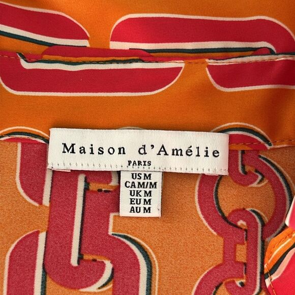Maison d’Amelie Paris Women’s Retro Chains Silky Long Sleeve Button Up Blouse M - Picture 6 of 10